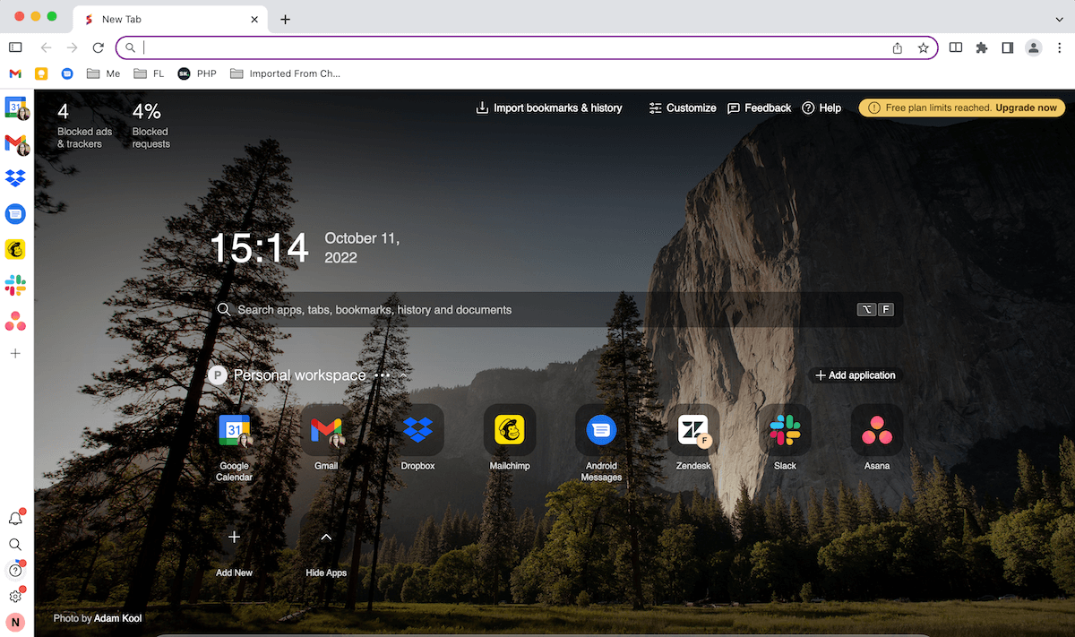 Screenshot of how Sidekick workspace appears