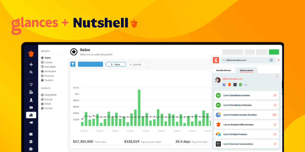 Glances integrates Nutshell CRM with all your favorite business apps