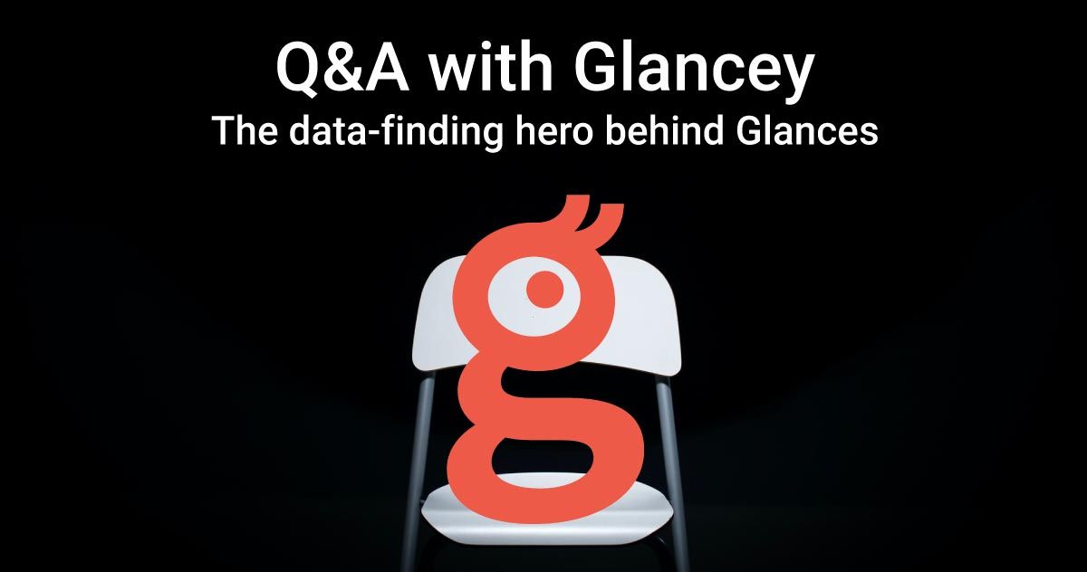 Glances mascot Glancey sitting on interview chair for Q&A