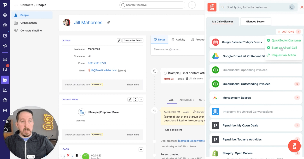 Glances integrates Aircall with all your favorite business apps and empowers you to start Aircall calls anywhere