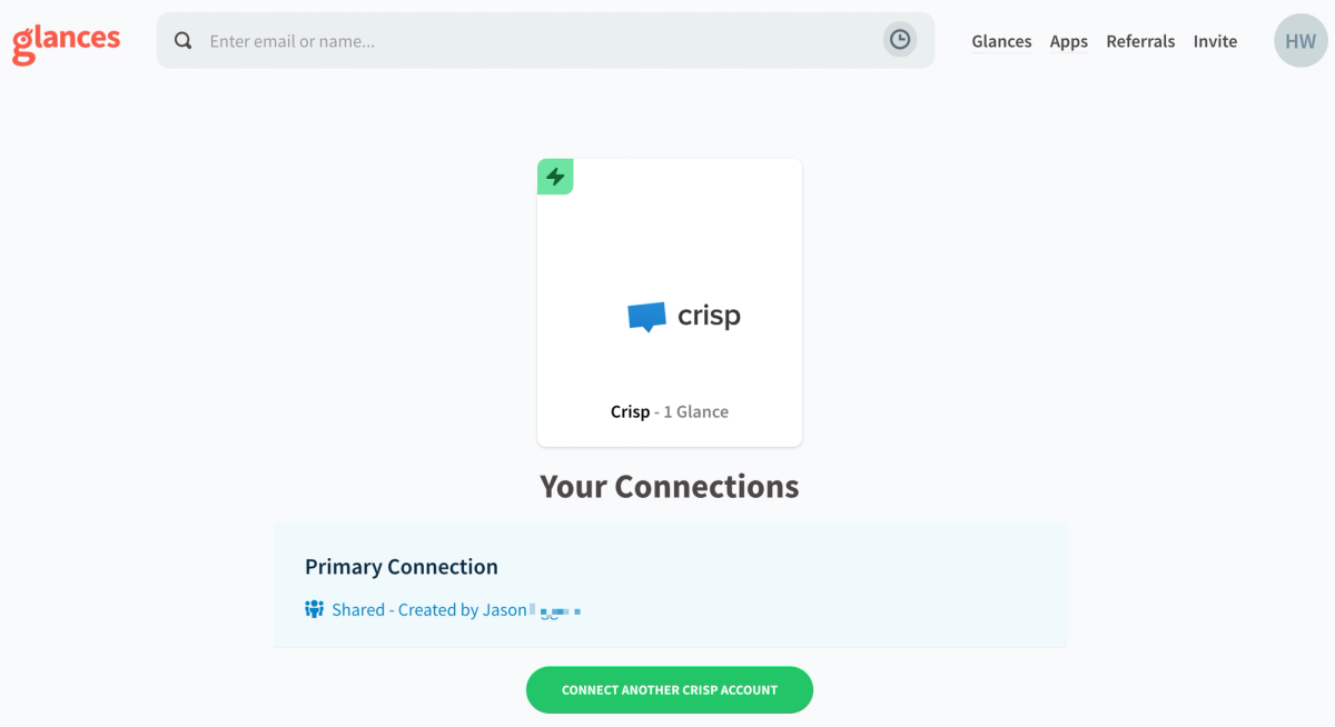 Screenshot of setting up multiple app connections in Glances