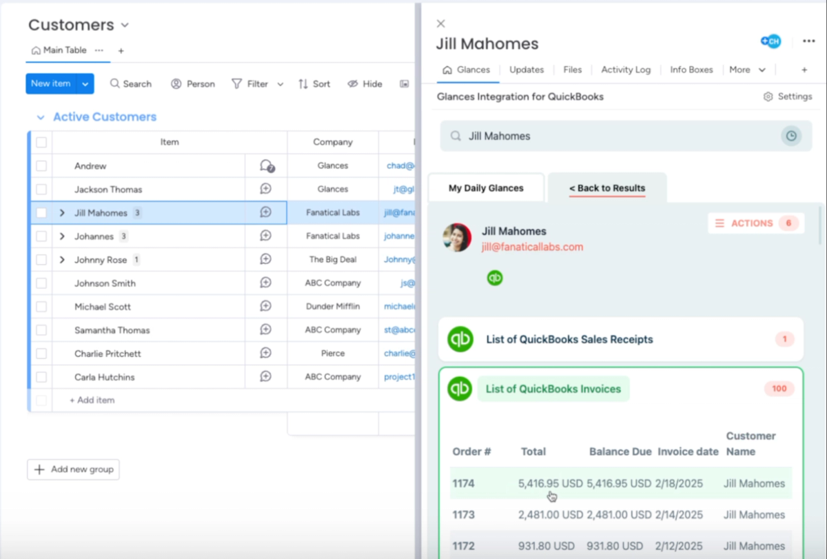 Glances Actions for QuickBooks help you manage invoicing anywhere online