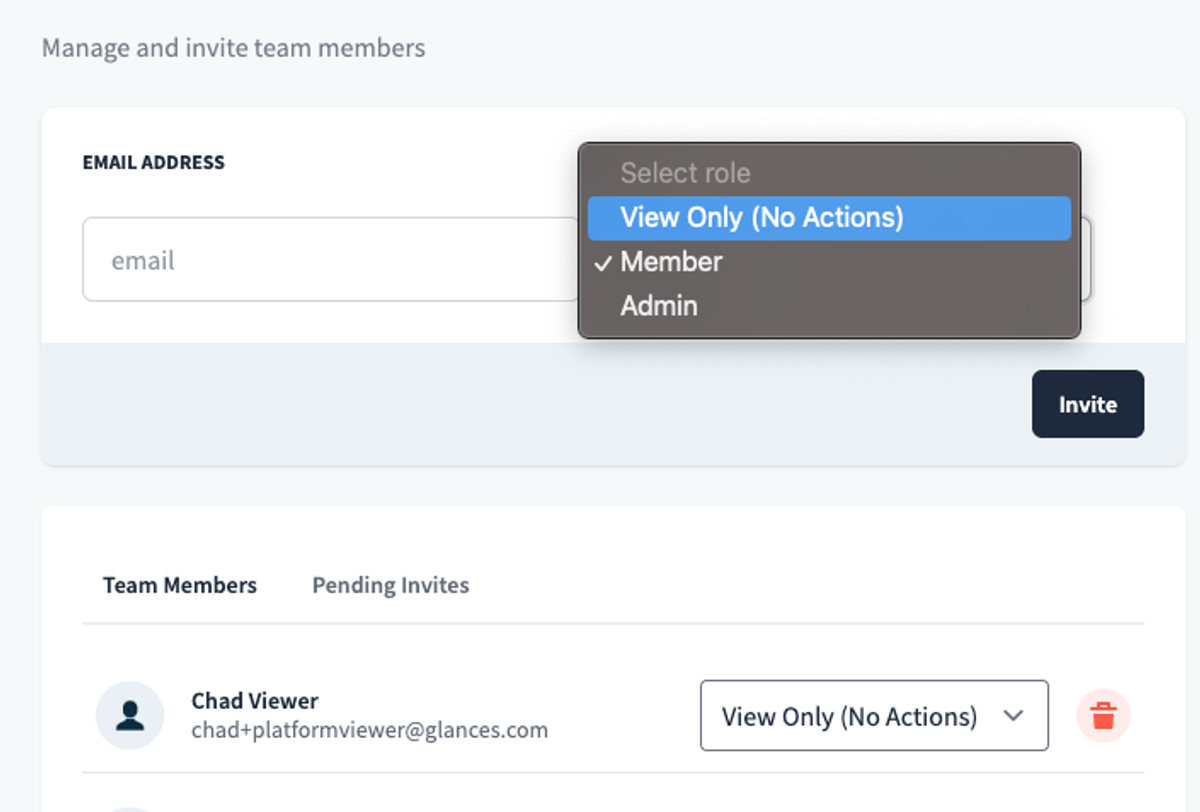 Learn about benefits of choosing View Only roles for select teammates using Glances