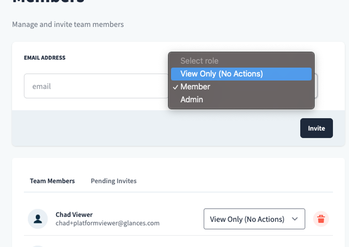 Selecting View-Only roles within Glances for bank employees
