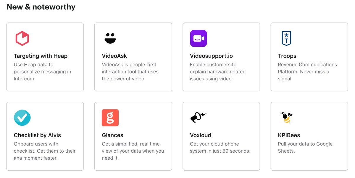 Screenshot of Glances features in the Intercom App Marketplace