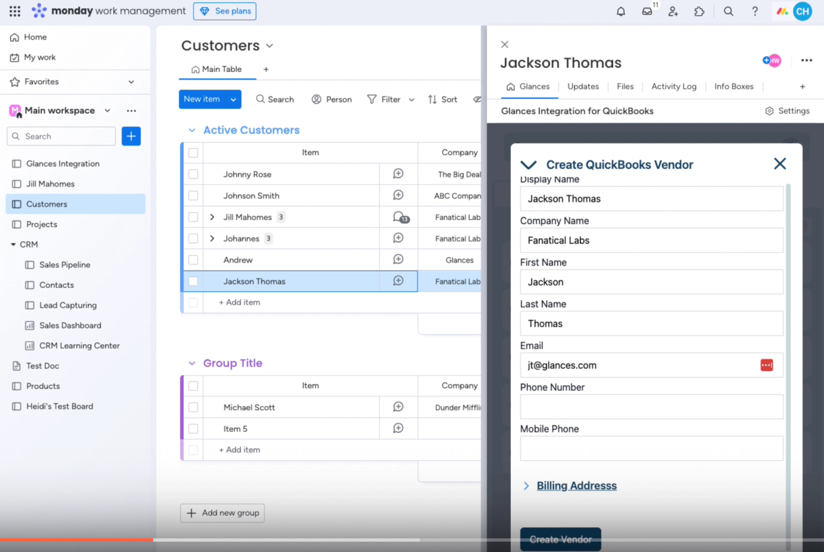 Glances Actions for QuickBooks help you manage customer and vendor payments anywhere online