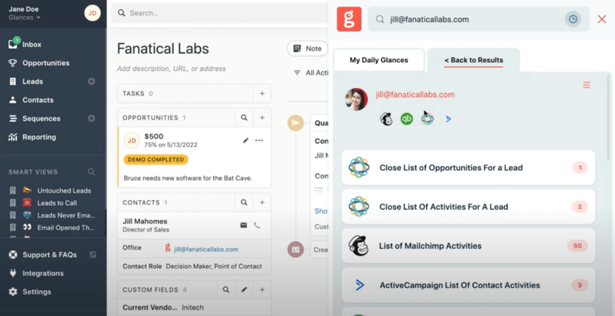 View Close sales data while working anywhere online, using Glances