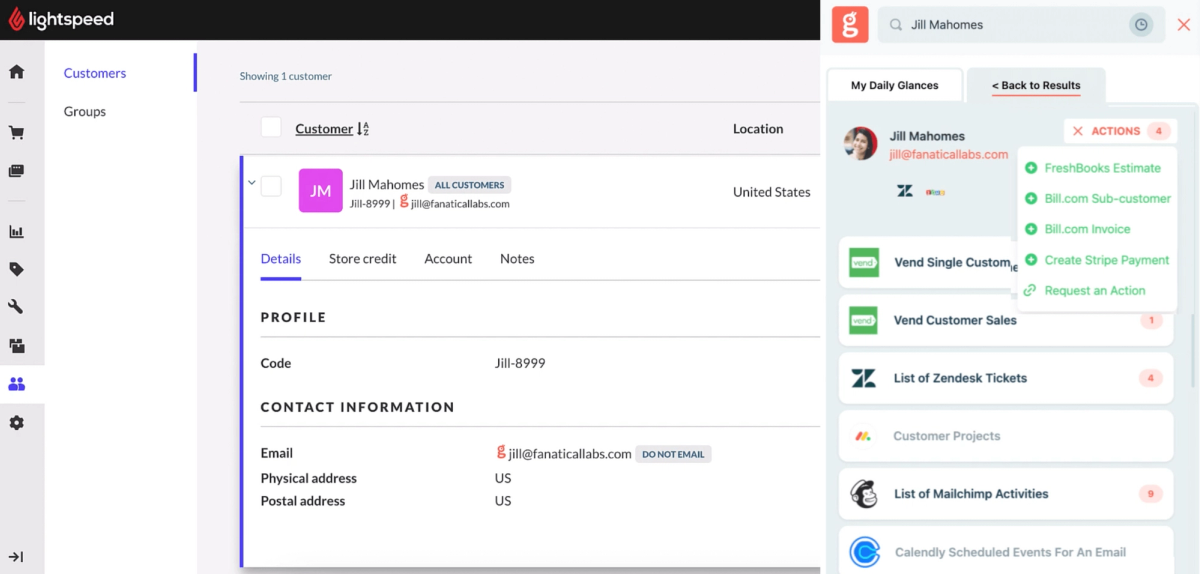 Glances user working in Lightspeed and searching data across Vend and multiple connected apps