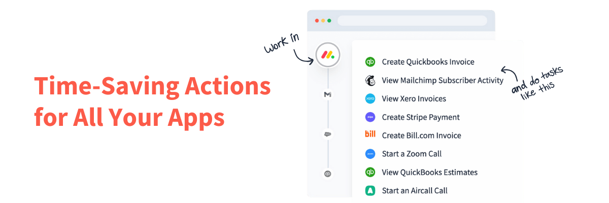 Glances Actions menu showing how users can complete tasks across apps