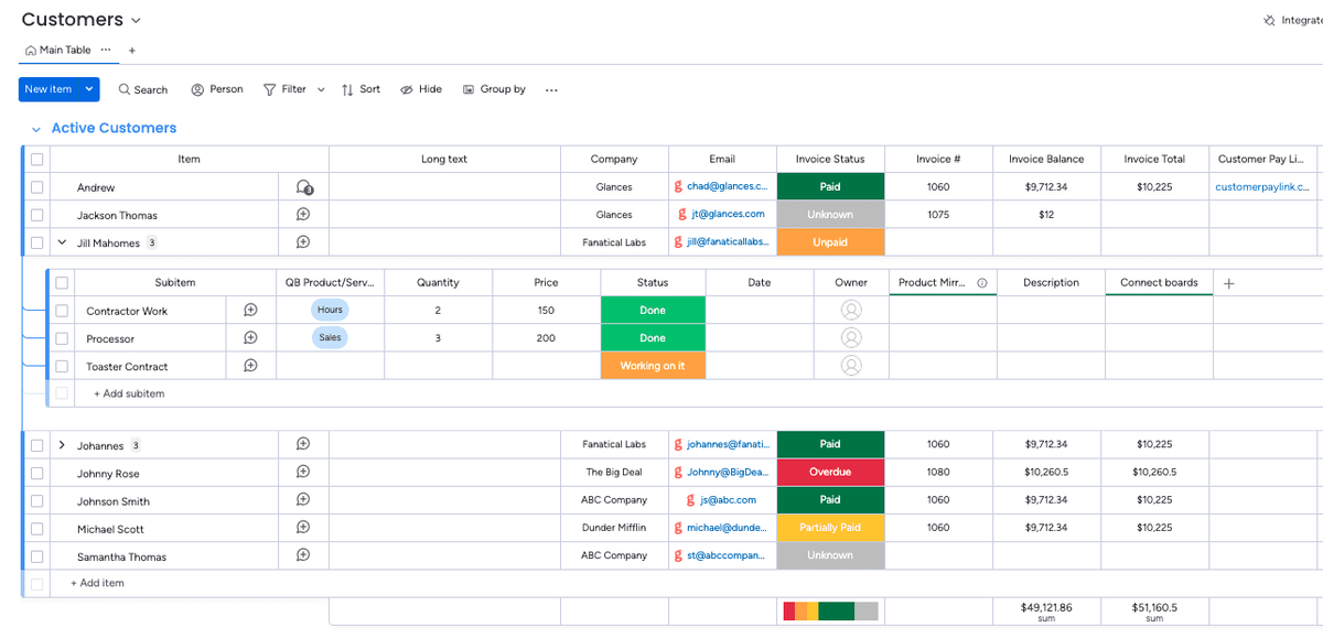 Glances integrates monday.com and QuickBooks for simple invoicing anywhere online