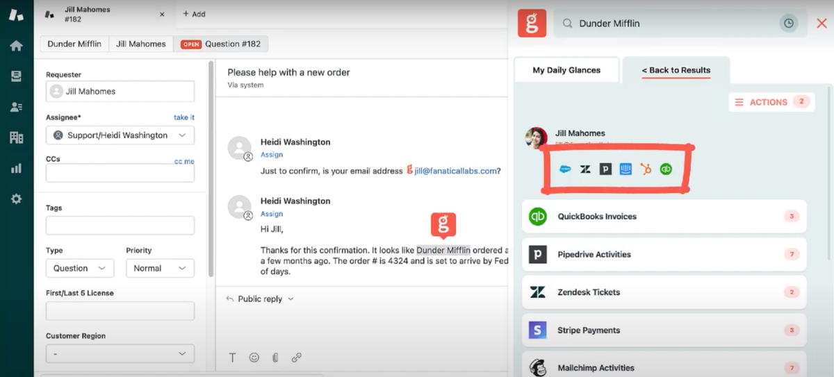 Product shot of Glances Actions menu, available directly in Glances anywhere online