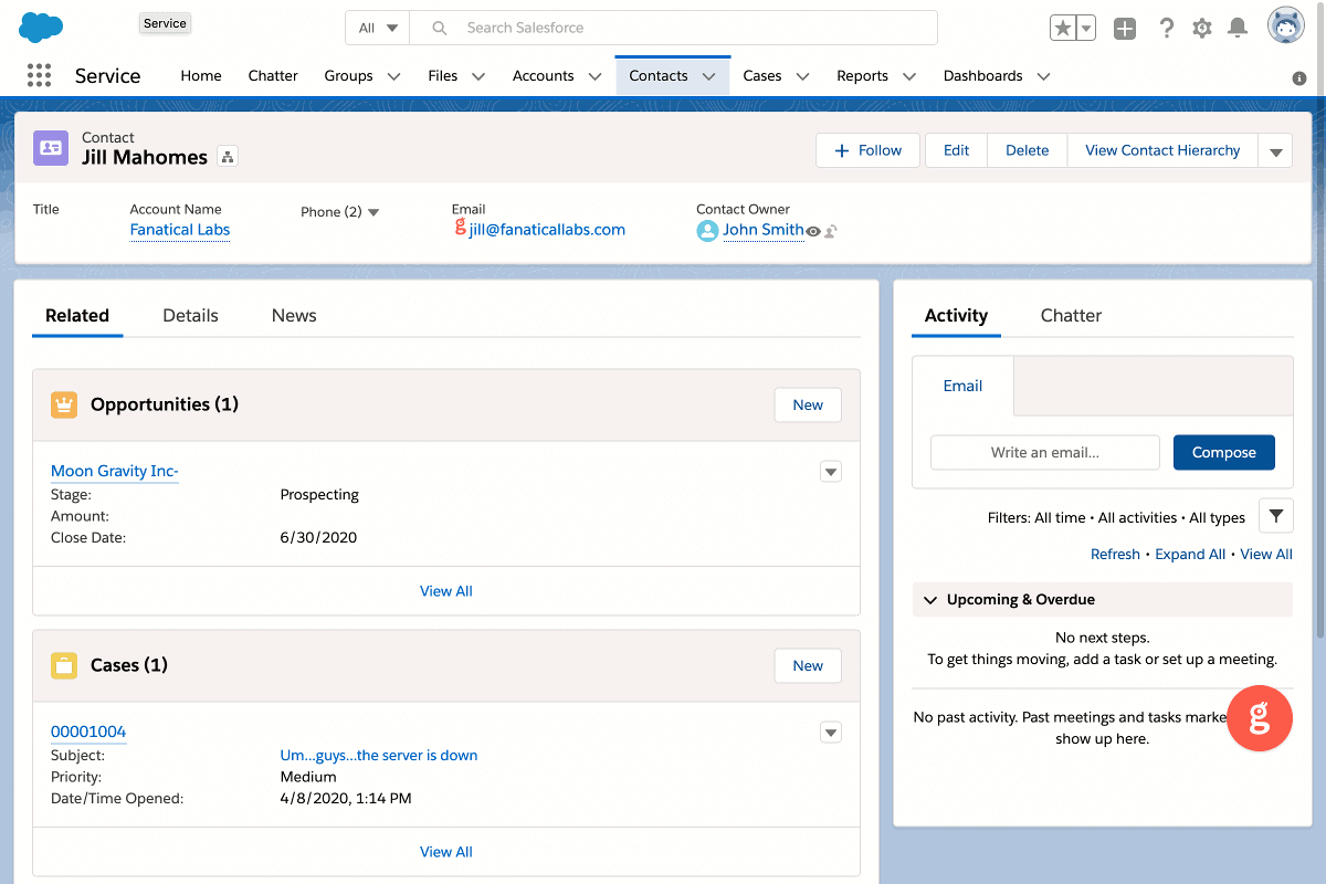 Glances user in Salesforce opening the Glances widget to view their data