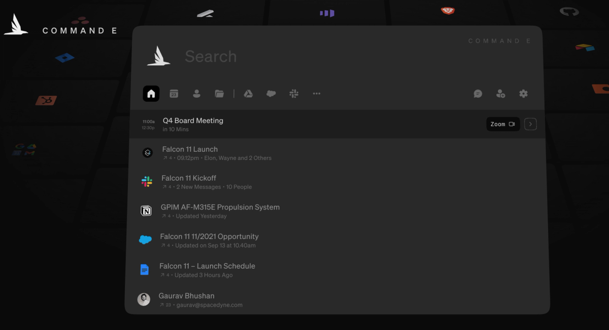 Screenshot of Command E platform