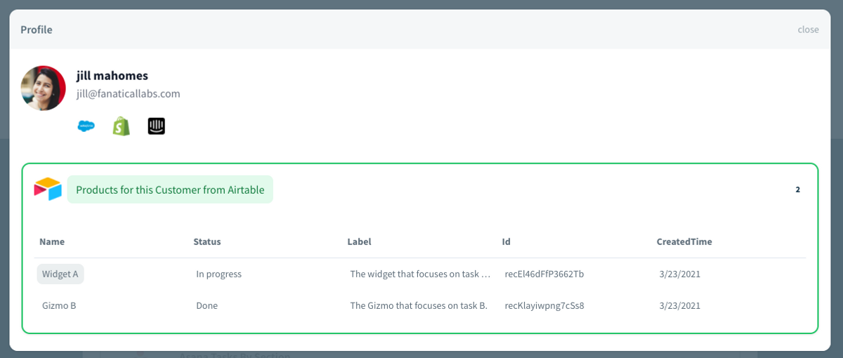 Screenshot of Glances user viewing Airtable data