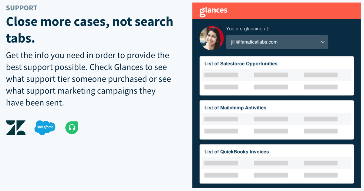 Glances helps support agents close more cases, not search tabs