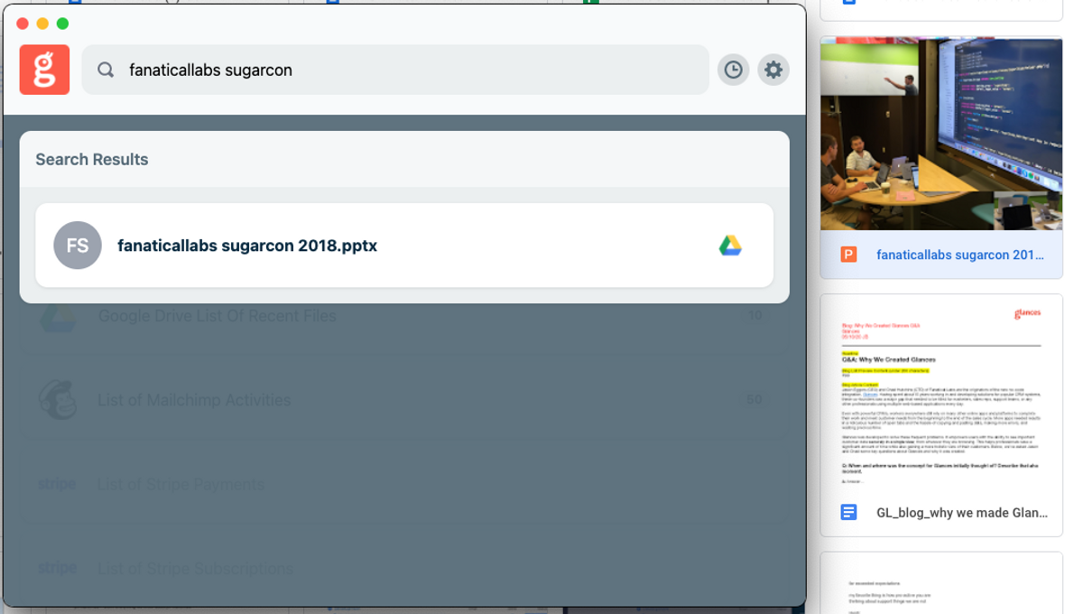 Search for Google documents anywhere online using Glances