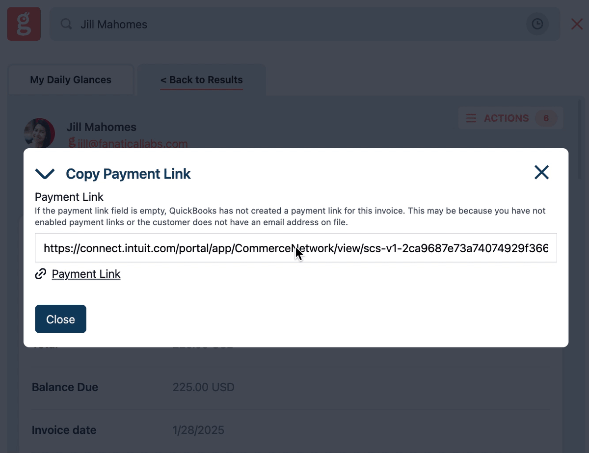Glances Actions for QuickBooks help you manage customer invoicing anywhere online