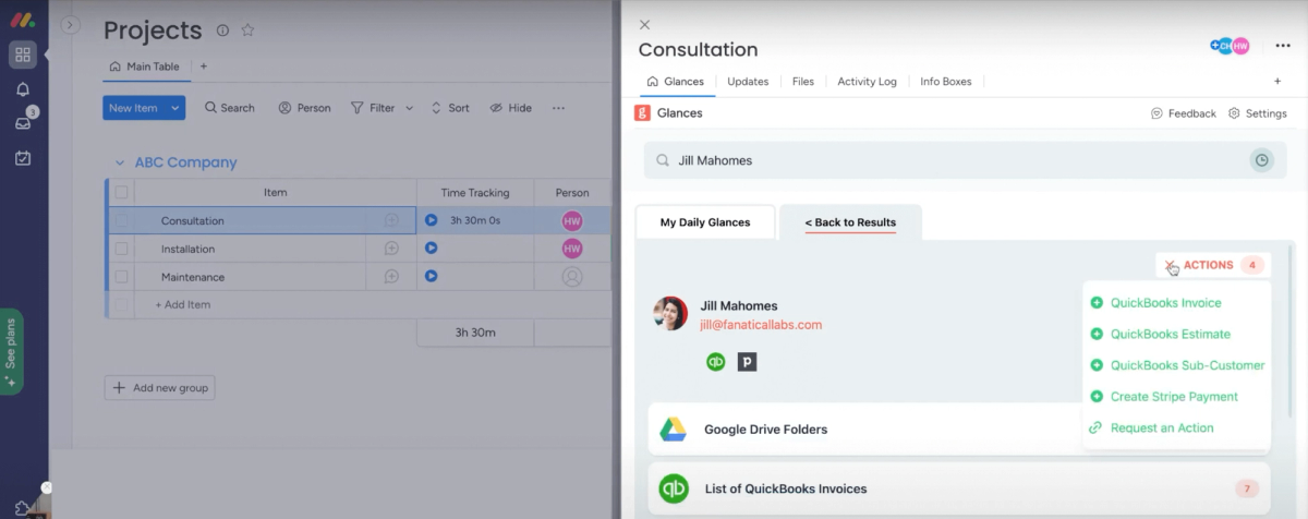 Introducing new Glances feature, auto-populate monday.com time tracking data in QuickBooks invoices