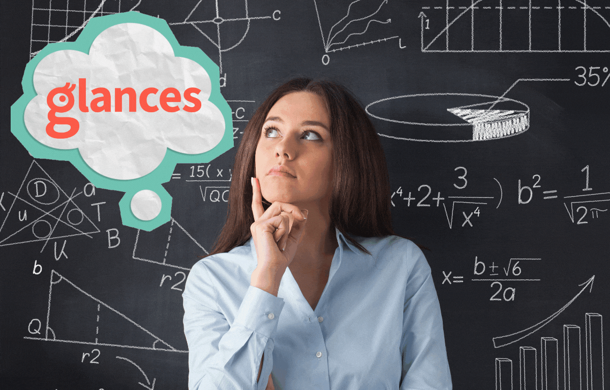 Animation that shows professional woman thinking about Glances