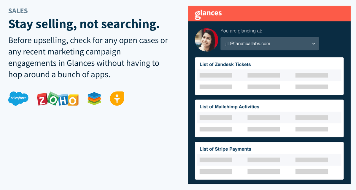 Glances helps salespeople stay selling, not searching