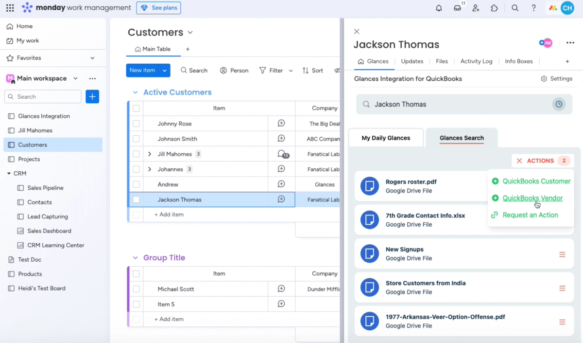Glances Actions for QuickBooks help you manage customer and vendor payments anywhere online