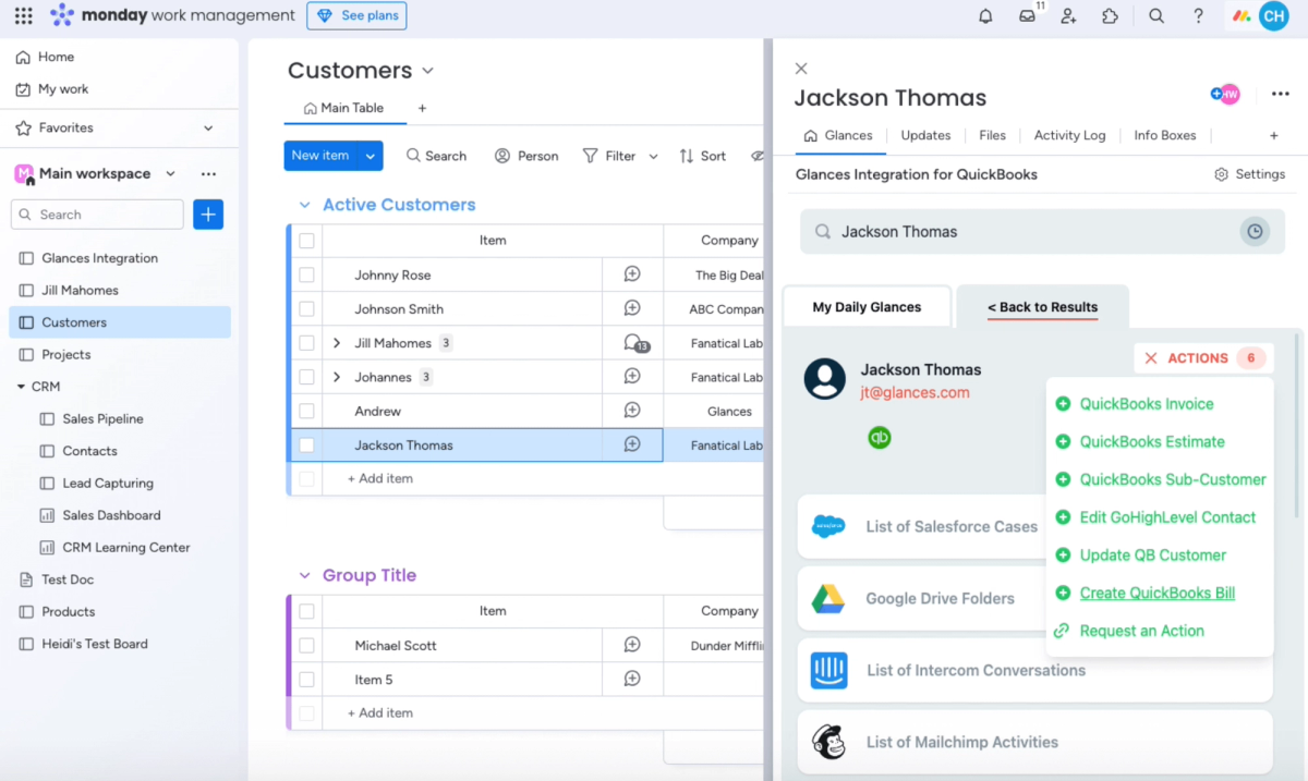 Glances Actions for QuickBooks help you manage customer and vendor payments anywhere online