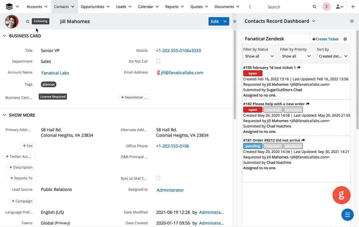 Glances animation showing Highlight and Search feature in SugarCRM