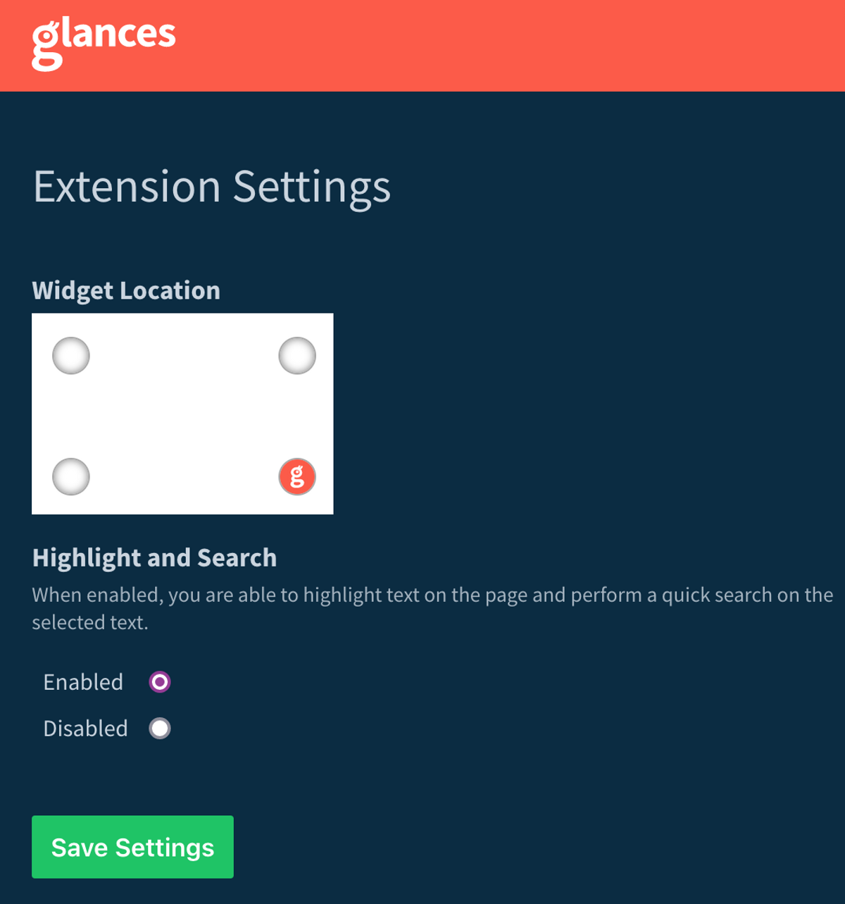 Screenshot showing how to change the Glances widget location
