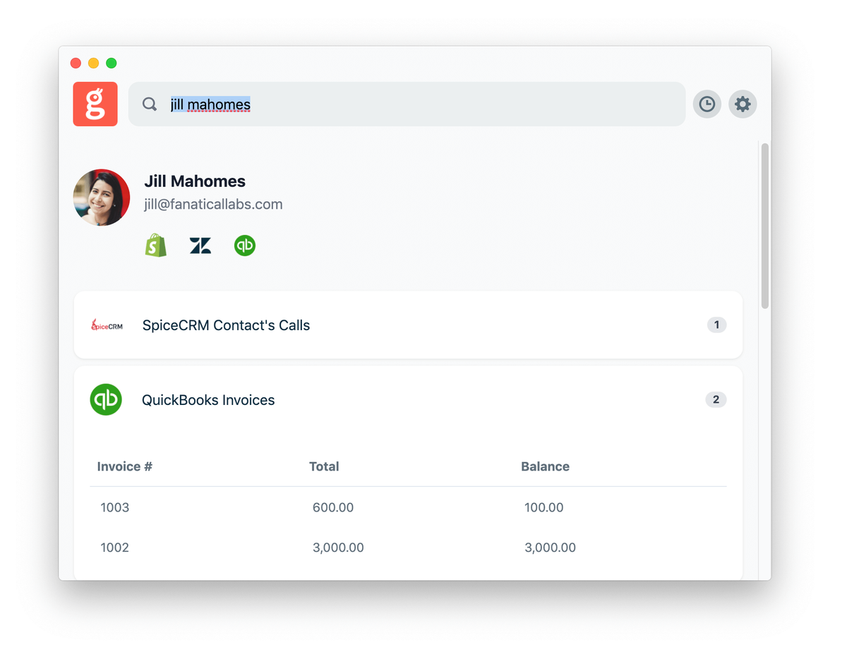 Glances user viewing SpiceCRM and more data across their connected apps
