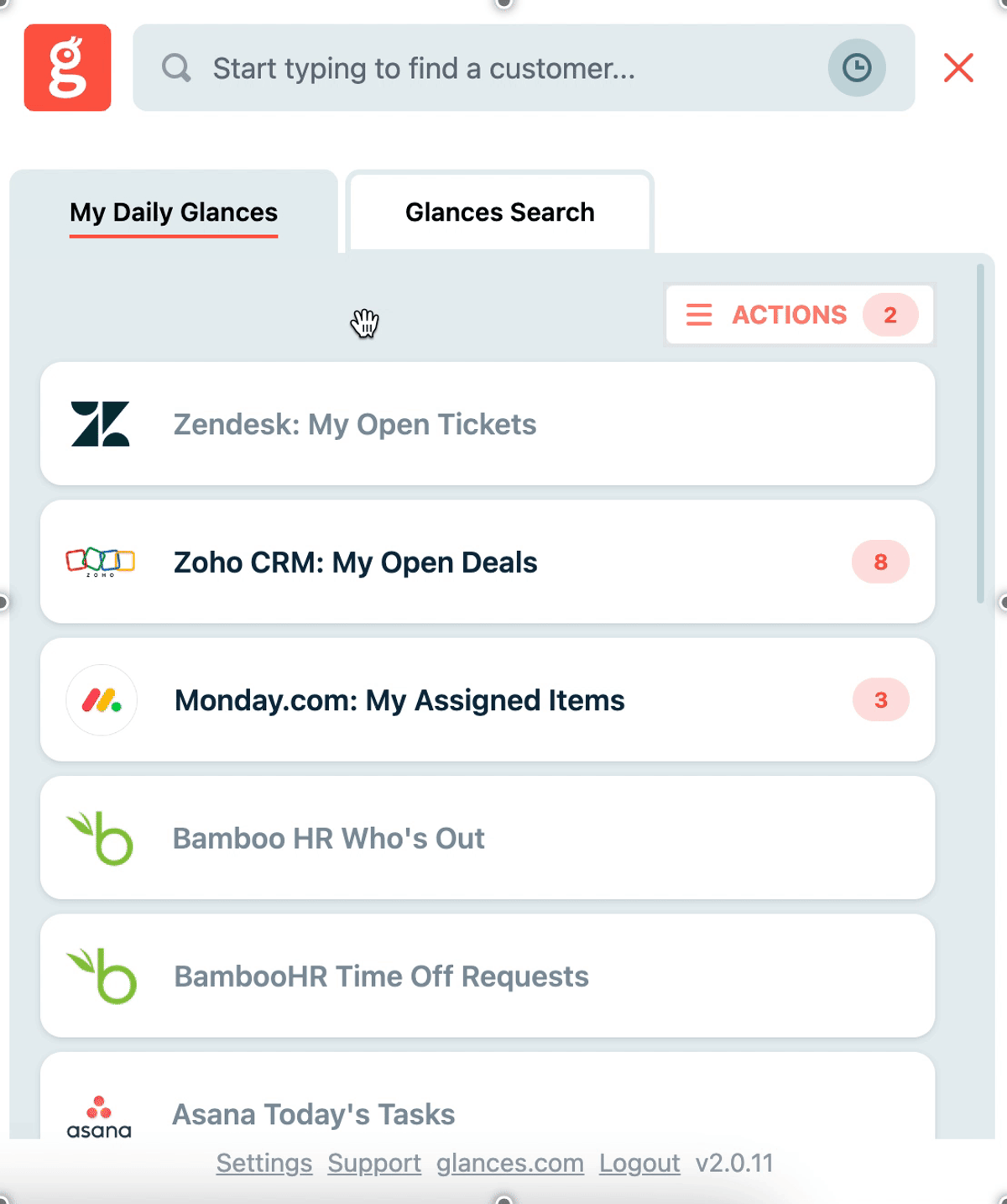 Search for your cloud-stored files anywhere online, using Glances