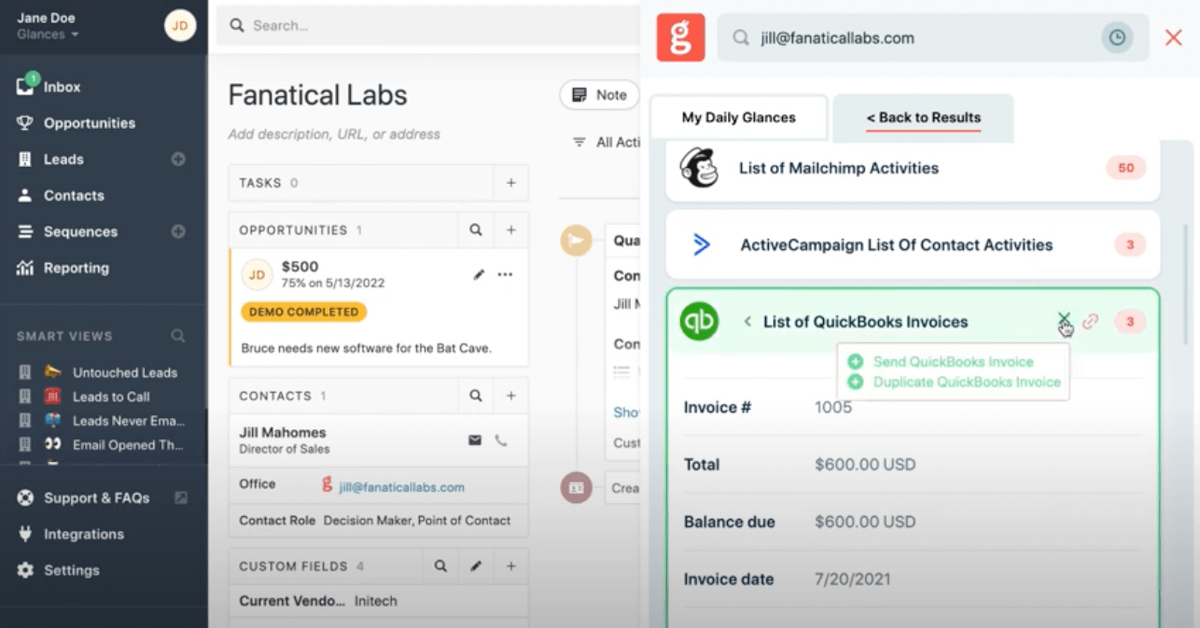 View Close sales data while working anywhere online, using Glances