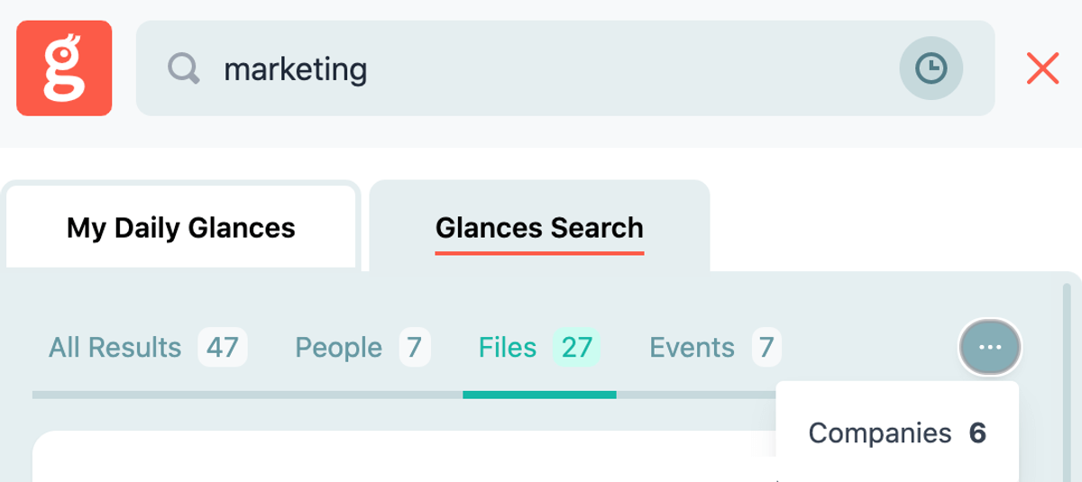 Screenshot of Glances one-click filter organizing your results by type