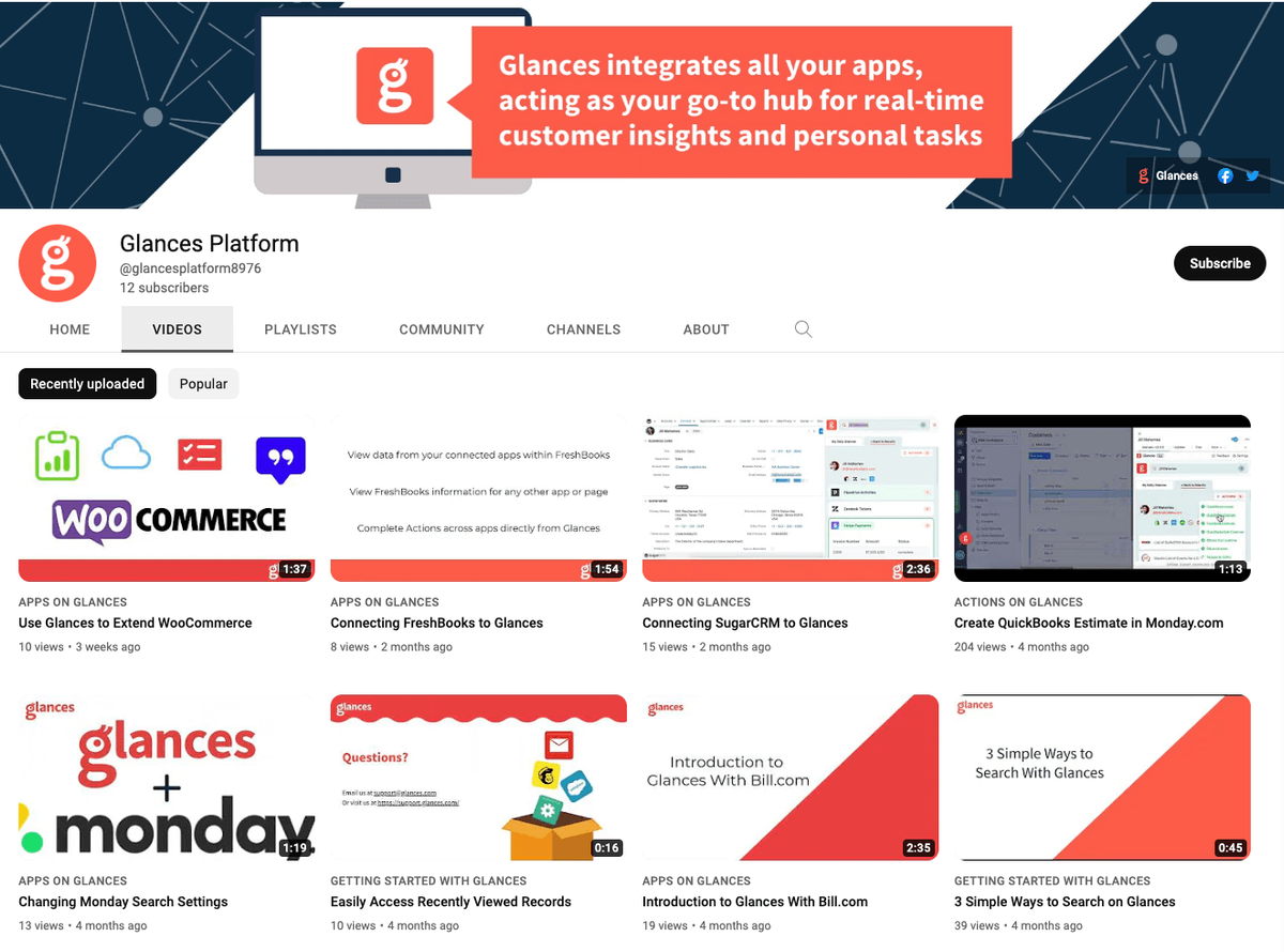Screenshot of Glances collection of YouTube videos