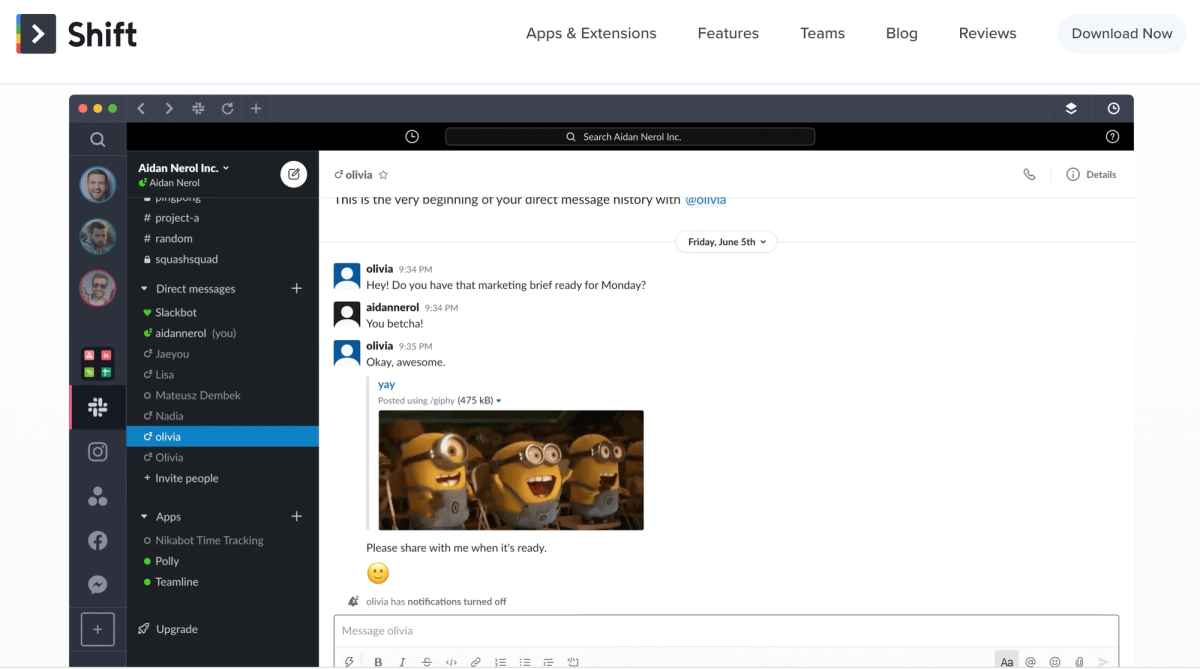 Screenshot of what's inside the Shift platform