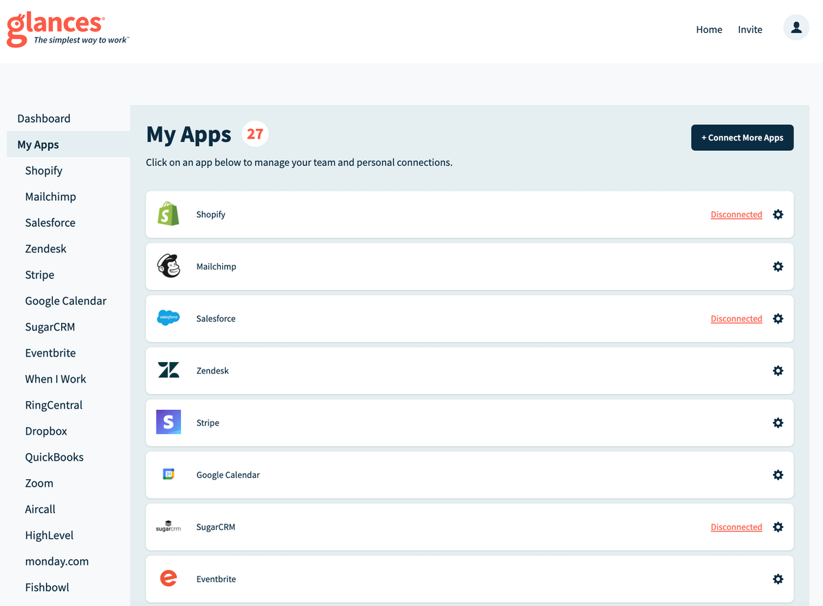 Screenshot showing the Glances dashboard and My Apps lineup