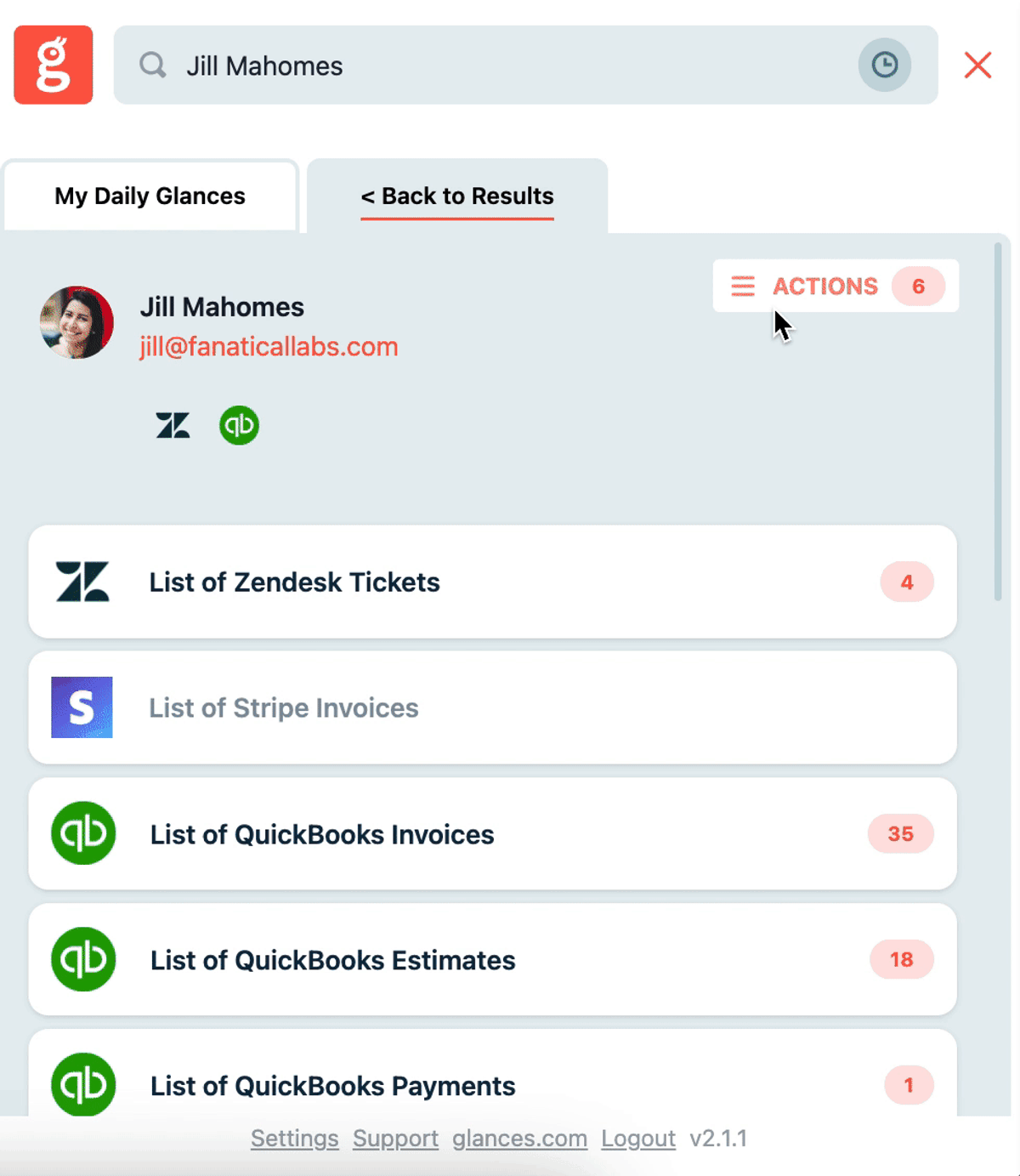 Glances introduces 2 new Actions available for QuickBooks users