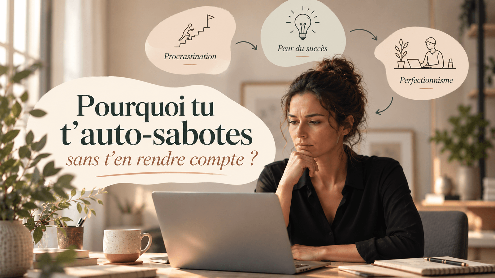 Illustration d’une femme pensive face à ses doutes et à ses priorités