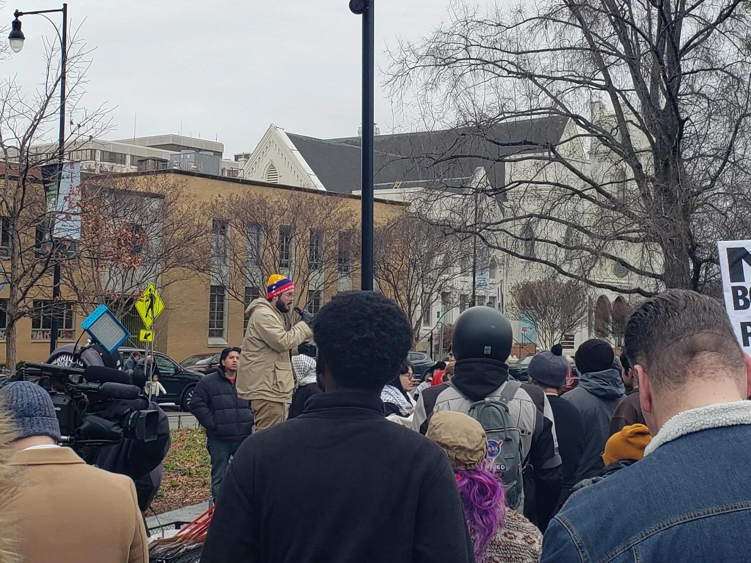 A DSA member gives a speech to crowd