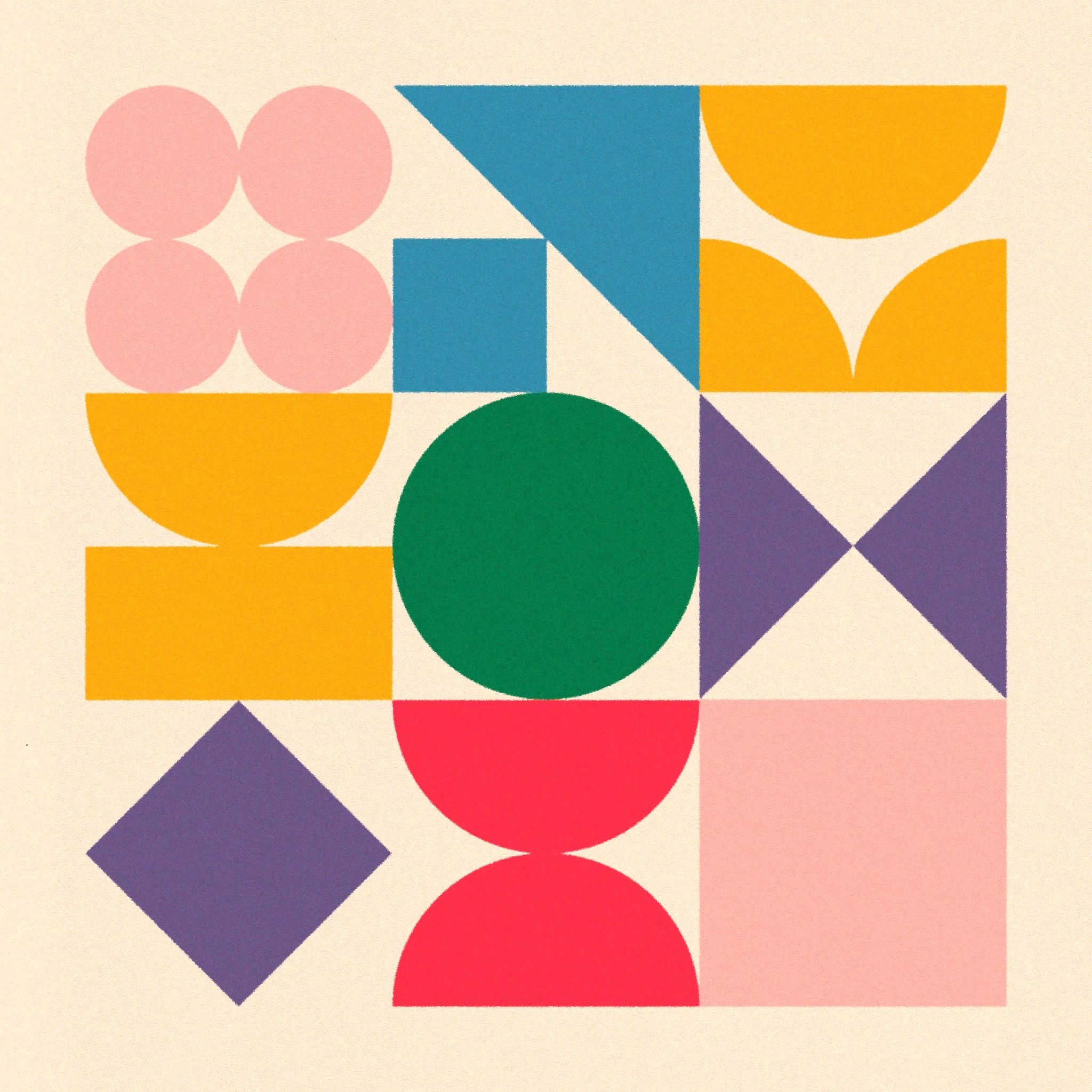 Geometric shapes in the Tech Atlanta Advocates brand colors