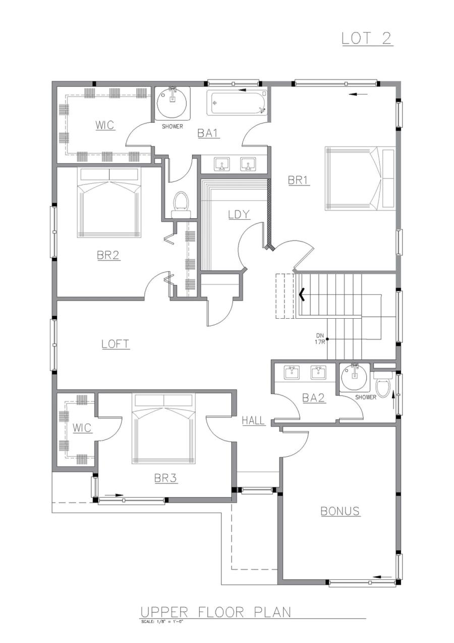 Lot 2 upper floor plan, 2,530 sq ft