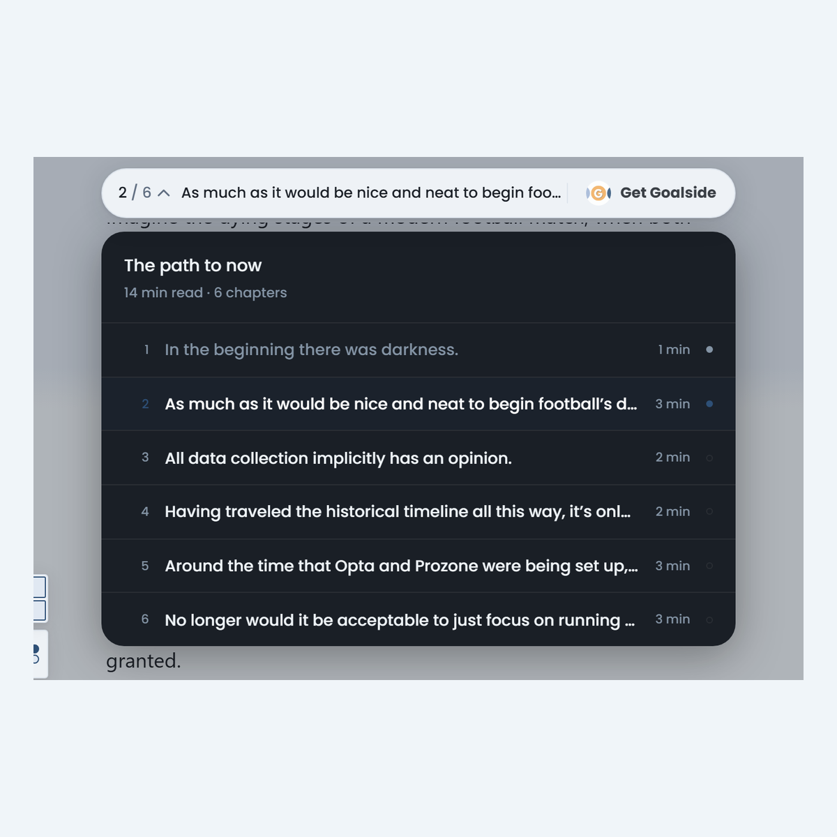 Screenshot of chapter navigation dropdown from site navbar