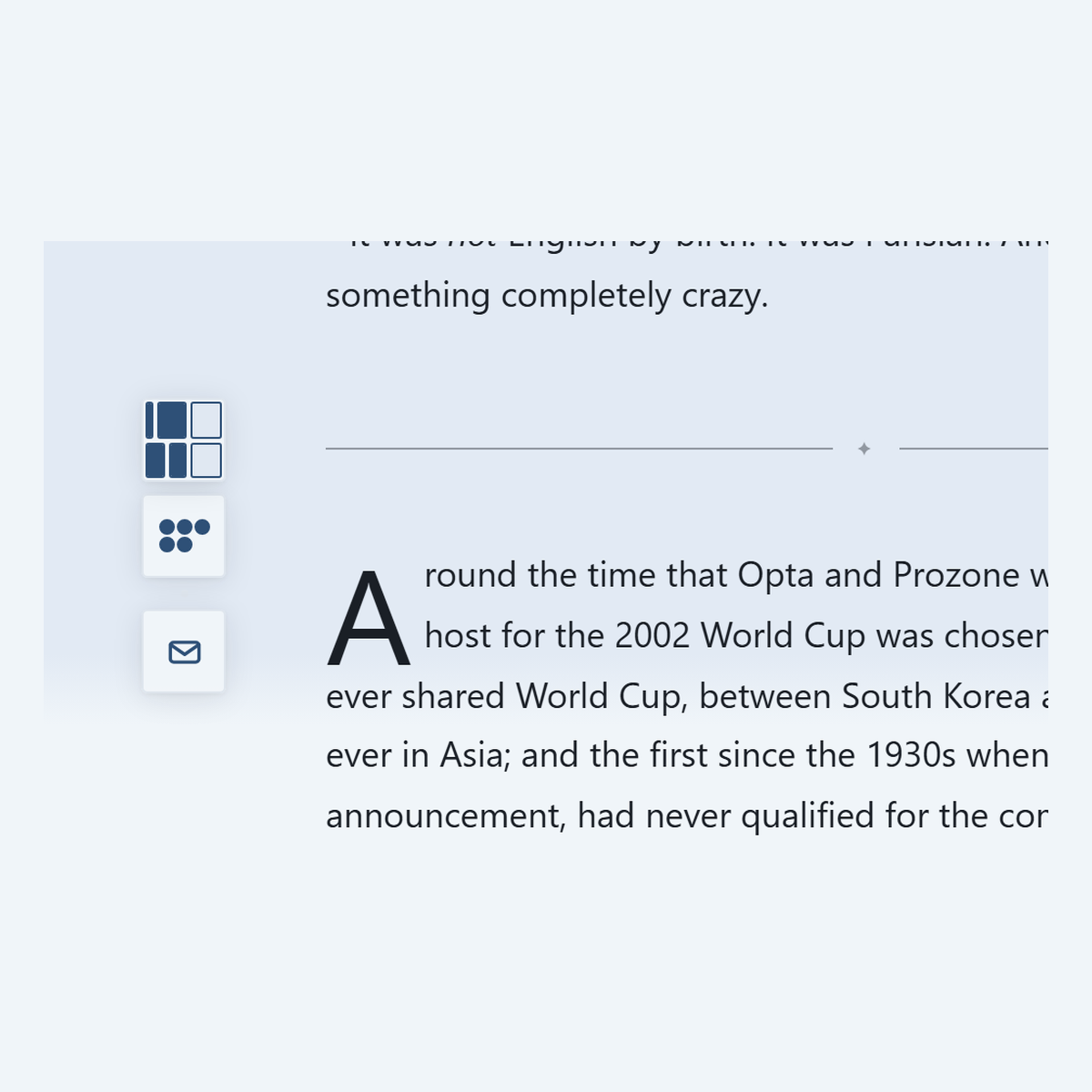 Icons to the left of article body, with dots and a treemap, with each section representing a chapter of an article, filling according to progress