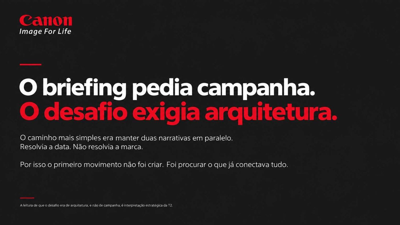 O briefing pedia campanha. O desafio exigia arquitetura.