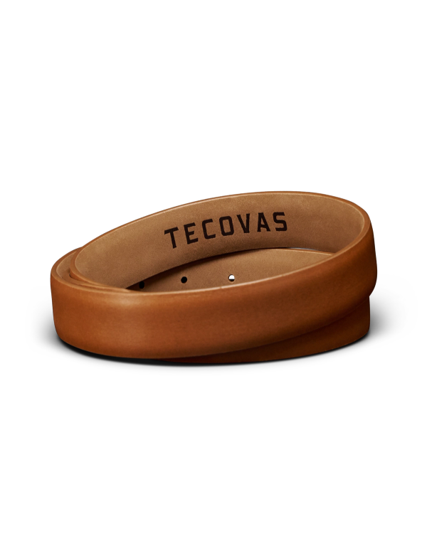 Back view of Men's Dress Belt - Caramel on plain background