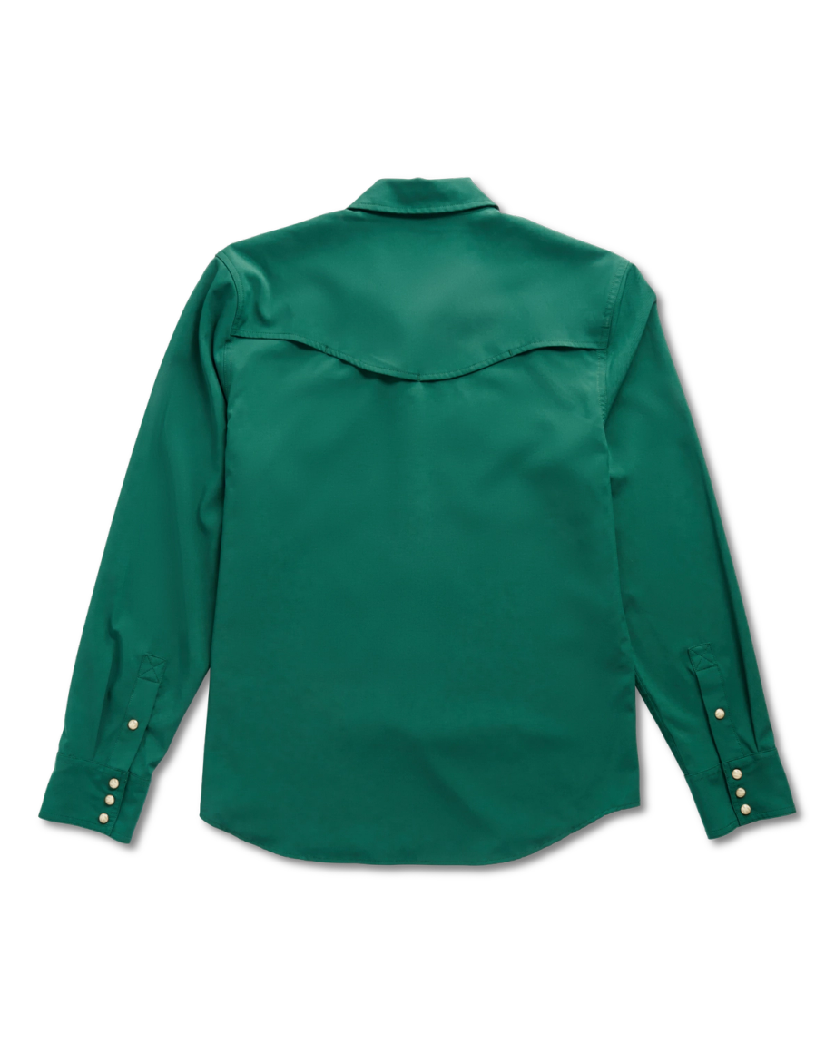 Closeup detail view of Men's Performance Western Pearl Snap LS - Classic Fit - Hunter Green