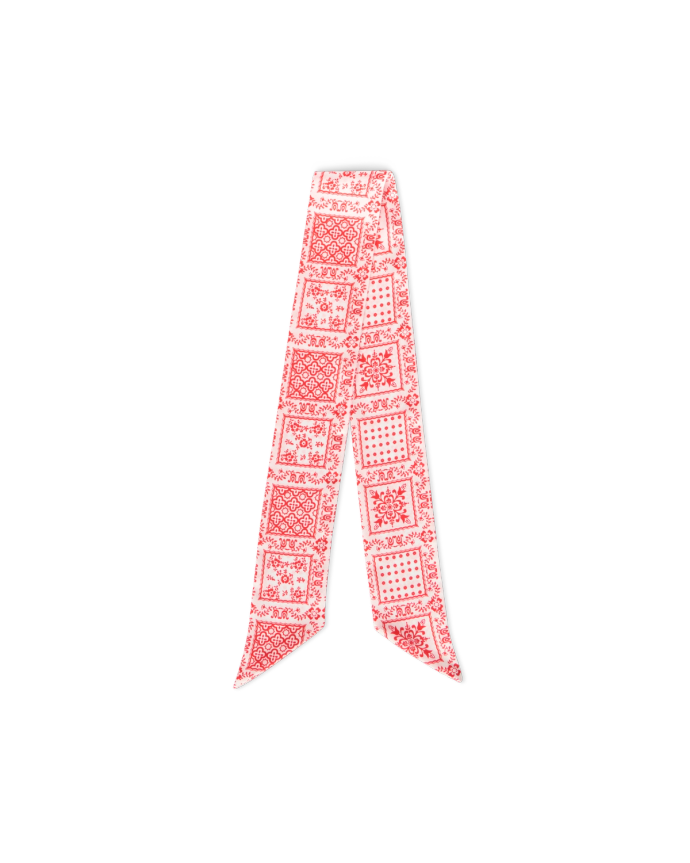 Front view of Bandana Ribbon Scarf - Red / Cream on plain background