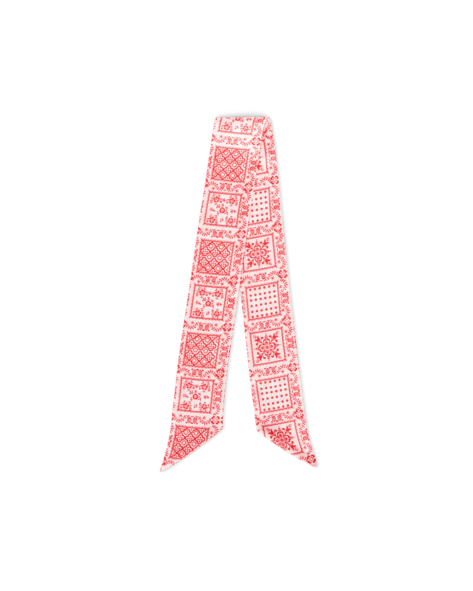 Front view of Bandana Ribbon Scarf - Red / Cream on plain background