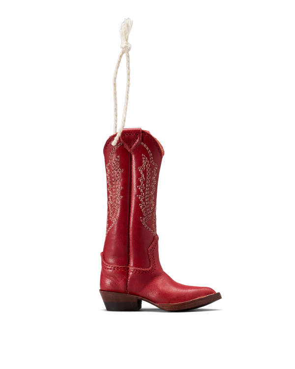 Profile view of Abby Boot Ornament - Crimson on plain background
