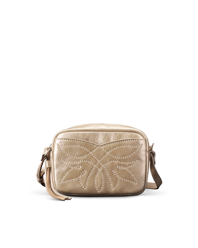 Front view of Flower Mini Crossbody - Gold on plain background