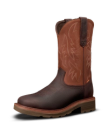 Quarterfront view of LongHaul Waterproof Square Soft Toe Work Boot with Temp Control - Dark Chocolate/Clay Cowhide on plain background